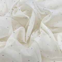 White Zari Butti Silver Cotton Embroidery