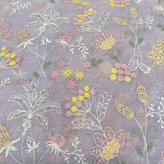 Light Lavender Floral Sequins & Thread Mul Chanderi Embroidery