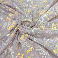 Light Lavender Floral Sequins & Thread Mul Chanderi Embroidery