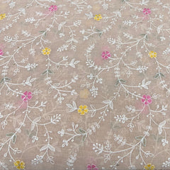 Light Peach All Over Thread & Sequins Mul Chanderi Embroidery