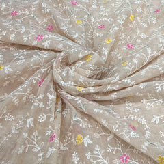 Light Peach All Over Thread & Sequins Mul Chanderi Embroidery