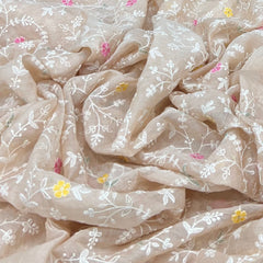 Light Peach All Over Thread & Sequins Mul Chanderi Embroidery