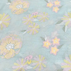 Mint Green Floral Butti Thread Mul Chanderi Embroidery