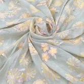 Mint Green Floral Butti Thread Mul Chanderi Embroidery