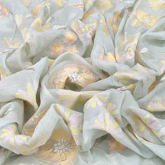 Mint Green Floral Butti Thread Mul Chanderi Embroidery