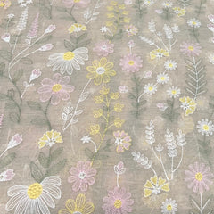 Beige All Over Floral Thread & Sequins Mul Chanderi Embroidery