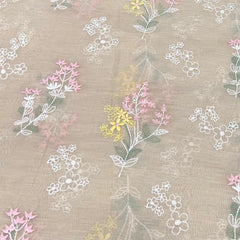 Beige Floral Multicolour Thread Butti Mul Chanderi Embroidery