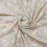 Beige Floral Multicolour Thread Butti Mul Chanderi Embroidery