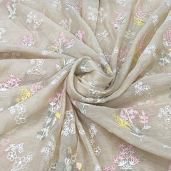 Beige Floral Multicolour Thread Butti Mul Chanderi Embroidery