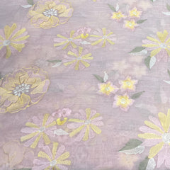 Baby Pink Floral Butti Thread Mul Chanderi Embroidery