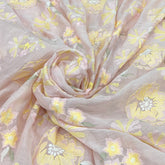Baby Pink Floral Butti Thread Mul Chanderi Embroidery