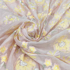 Baby Pink Floral Butti Thread Mul Chanderi Embroidery