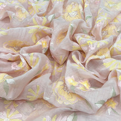 Baby Pink Floral Butti Thread Mul Chanderi Embroidery