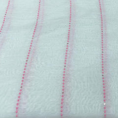 Mint Green Stripe Dotted Thread Mul Chanderi Embroidery