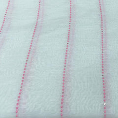 Mint Green Stripe Dotted Mul Chanderi Embroidery