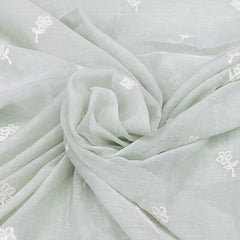 Light Pista Green Floral Butti Thread Mul Chanderi Embroidery