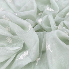 Light Pista Green Floral Butti Thread Mul Chanderi Embroidery
