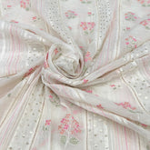 Off White Multicolour Floral & Thread Mul Chanderi Embroidery