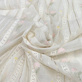 Off White Multicolour Floral Motif Mul Chanderi Embroidery