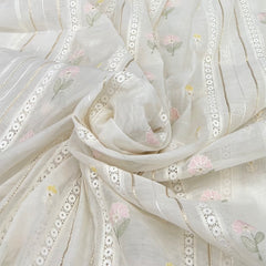 Off White Multicolour Floral Motif Mul Chanderi Embroidery