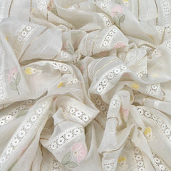 Off White Multicolour Floral Motif Mul Chanderi Embroidery