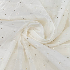 Off White All Over Thread & Mukaish Mul Chanderi Embroidery