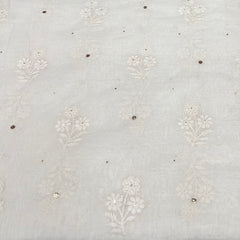 Off White Floral Butti Thread & Mukaish Mul Chanderi Embroidery