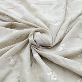 Pastel Beige Floral Thread Butti Linen Embroidery