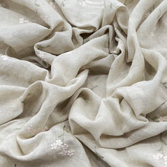 Pastel Beige Floral Thread Butti Linen Embroidery