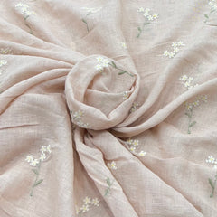 Pastel Pink Floral Thread Butti Linen Embroidery
