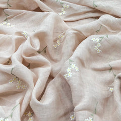 Pastel Pink Floral Thread Butti Linen Embroidery