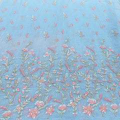 Baby Blue Thread & Sequins Daman Mul Chanderi Embroidery