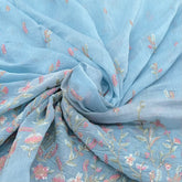 Baby Blue Thread & Sequins Daman Mul Chanderi Embroidery