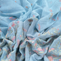 Baby Blue Thread & Sequins Daman Mul Chanderi Embroidery