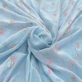 Baby Blue Thread & Sequins Butti Mul Chanderi Embroidery