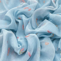Baby Blue Thread & Sequins Butti Mul Chanderi Embroidery