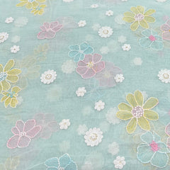 Mint Green Thread & Sequin Butti Mul Chanderi Embroidery