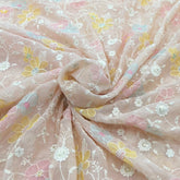 Light Peach Thread & Sequins Allover Mul Chanderi Embroidery