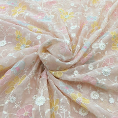 Light Peach Thread & Sequins Allover Mul Chanderi Embroidery