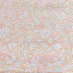 Peach Pink Thread Multicolour Munga Tussar Embroidery