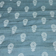 Cement Green Flower Thread Butti Tussar Embroidery