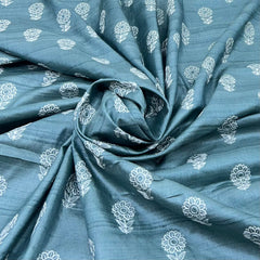 Cement Green Flower Thread Butti Tussar Embroidery