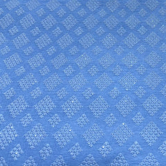 Denim Blue Self Diamond Slub Silk Embroidery