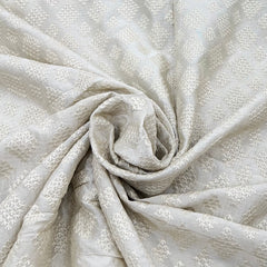 Cream Self Diamond Slub Silk Embroidery