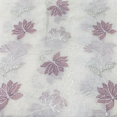 White Onion Pink Floral Sequins Thread Mul Chanderi Jal Embroidery