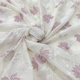 White Onion Pink Floral Sequins Thread Mul Chanderi Jal Embroidery