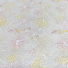 White Multicolour Floral Sequins Thread Mul Chanderi Jal Embroidery