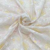 White Multicolour Floral Sequins Thread Mul Chanderi Jal Embroidery