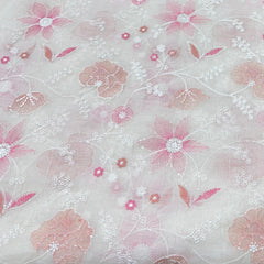 White Multicolour Sequins Thread Mul Chanderi Floral Jal Embroidery