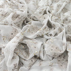 White Zari Cut Work Jal Georgette Embroidery